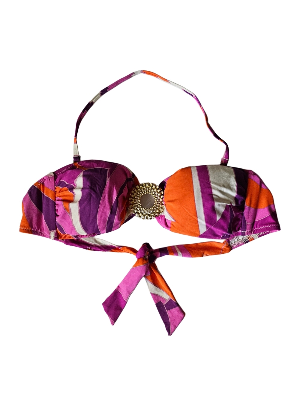 Trina Turk Colorful Purple Orange Halter Bandeau Bikini Swim Top Women's size 6